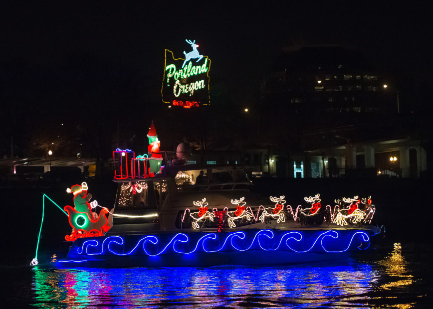 a fully decked out boat during the Christmas Ships parade in Portland, Oregon, picture