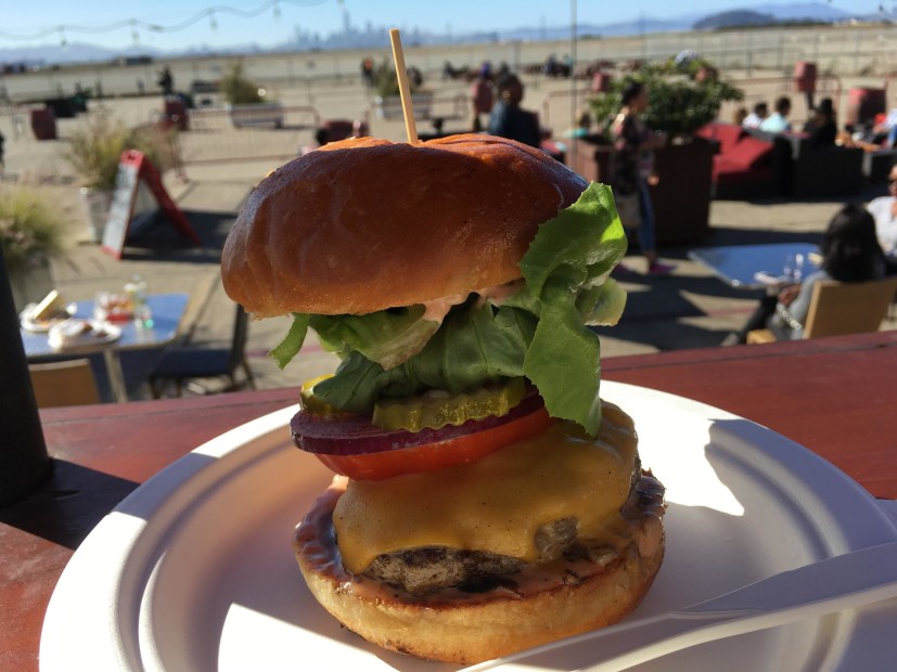 the free-range beef burger from Scolari's on the Point in Alameda, California, picture