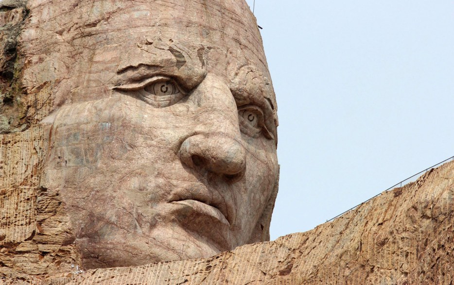 Carved face of Chief Crazy Horse in South Dakota.