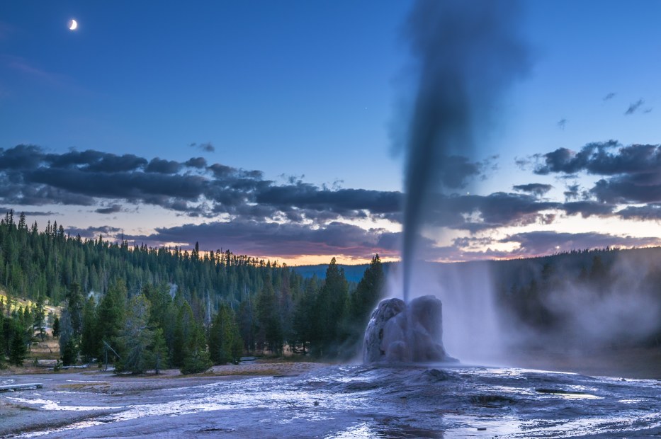 picture of the Lone Star Geyser in Yellowstone National Park erupting