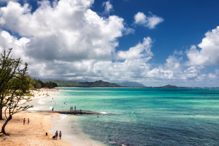 picture of people sunbathing and swimming at Kailua Beach Park, Oahu