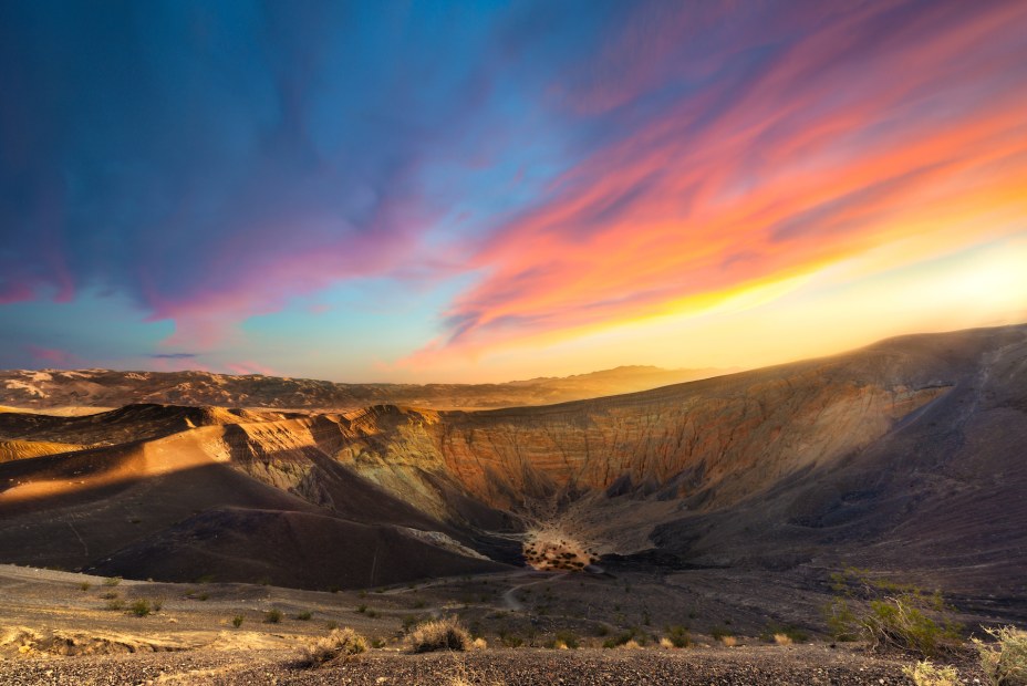 view of the Ubehebe Crater in Death Valley National Park at sunset