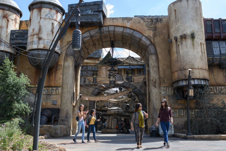 visitors to Disneyland's Star Wars: Galaxy's Edge step into the outdoor marketplace