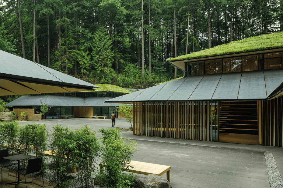 the exterior of the buildings at the Portland Japanese Garden