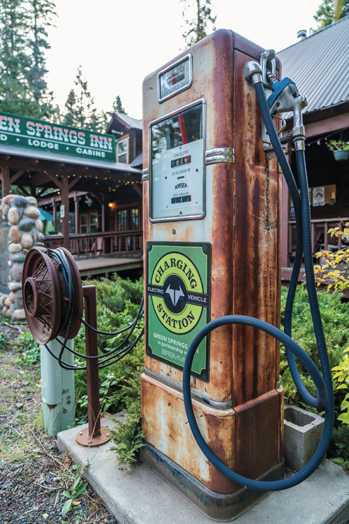 vintage-looking electric vehicle charging station at Green Springs Inn, outside of Ashland, Oregon
