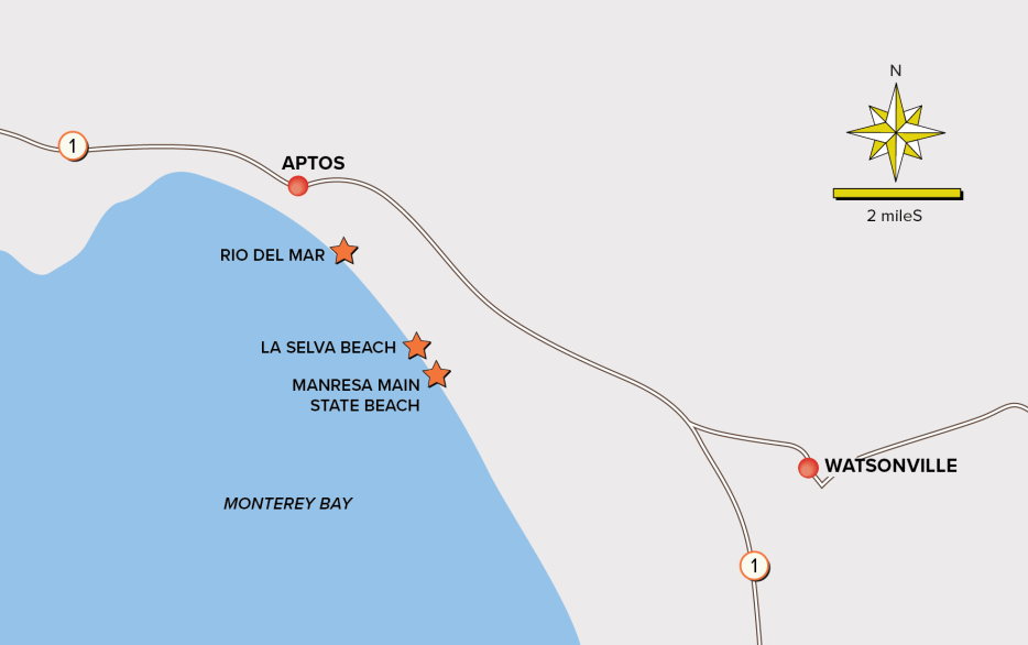 Map of Aptos to Watsonville walking route.