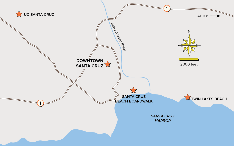 Map of Live Oak to UCSC walking route.