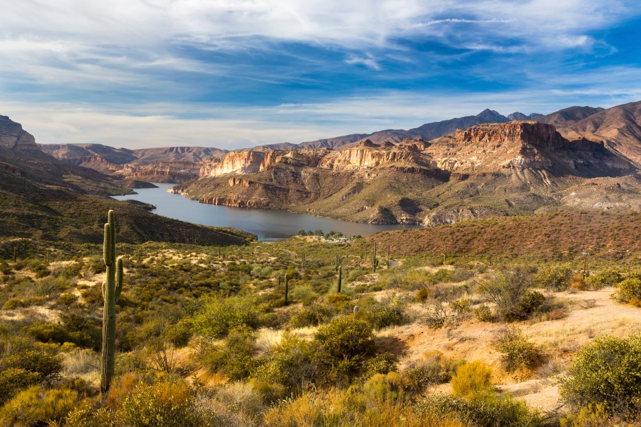 Apache Lake in the distance of the Superstition Mountains.