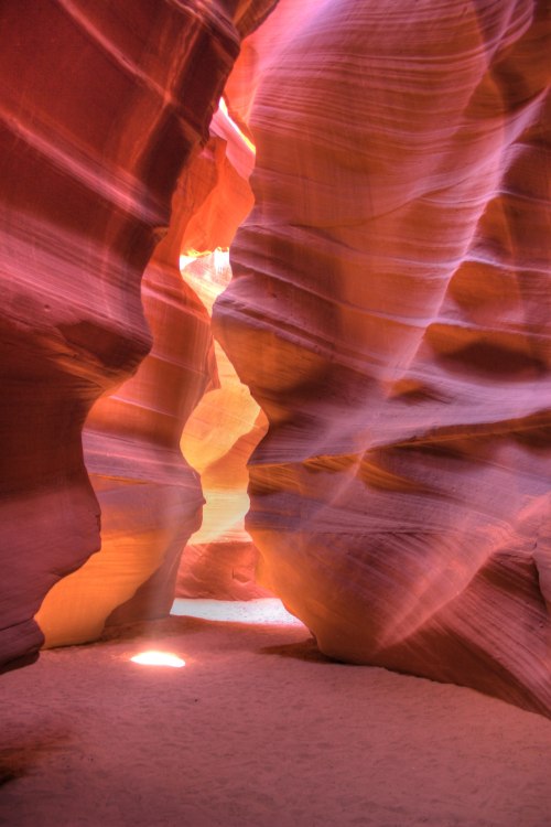 Red walls inside a slot canyon in Antelope Canyon.