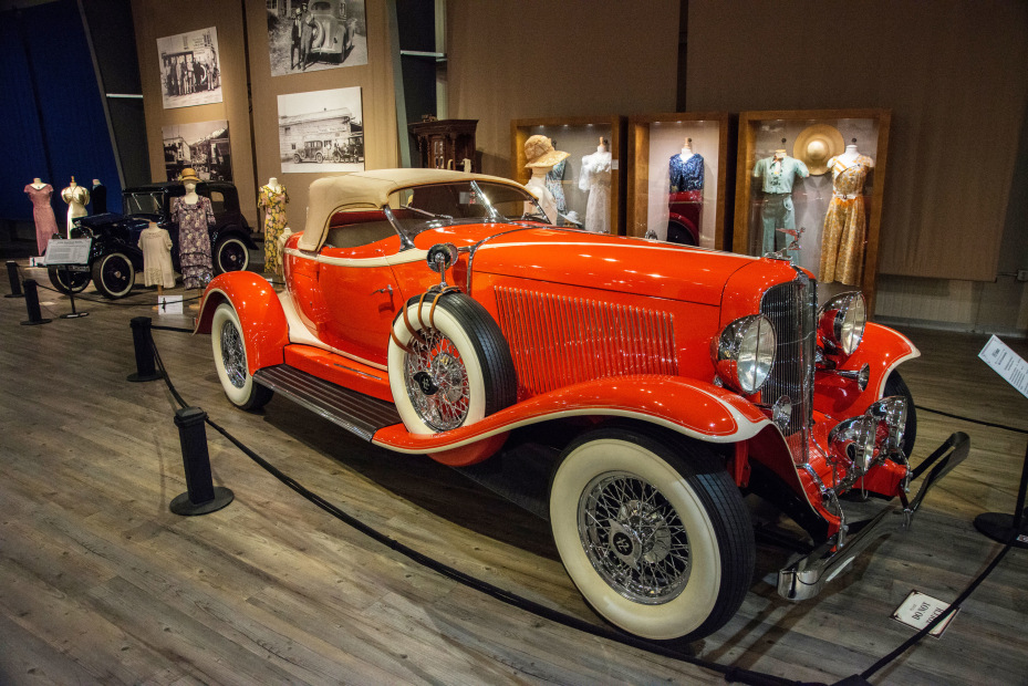 Orange and cream historic 1933 Auburn classic car at the Fountainhead Antique Auto Museum in Fairbanks, Alaska.