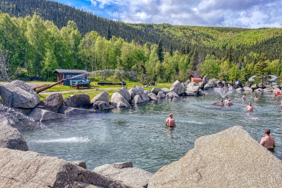 People relaxing in the Chena Hot Springs.