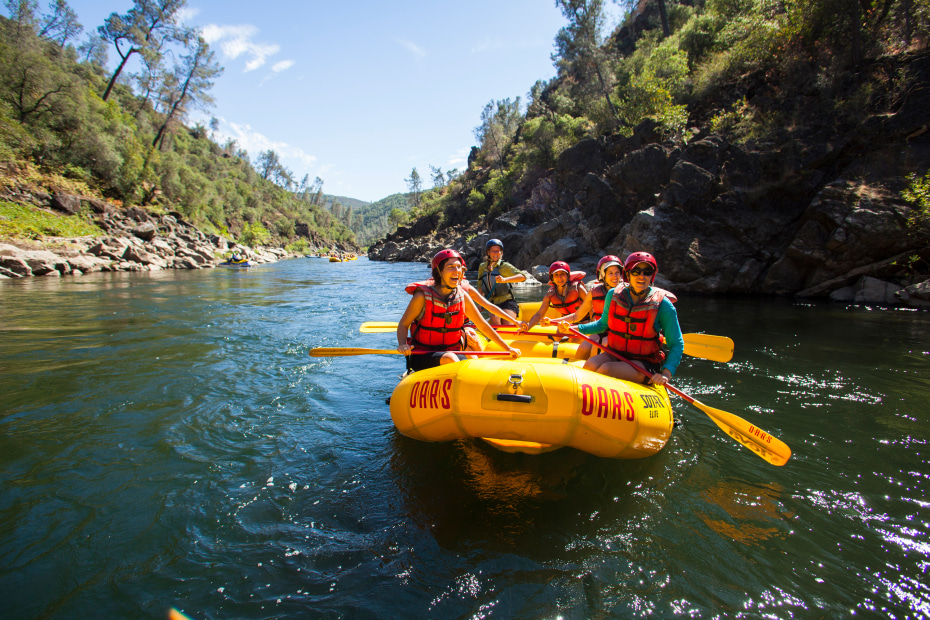A group of rafters on the South Fork of the American River in California.