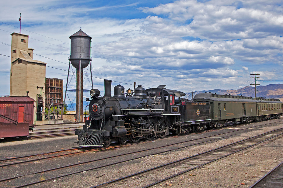Nevada Northern Railway's Locomotive 40 in the rail yard in Ely, Nevada. 