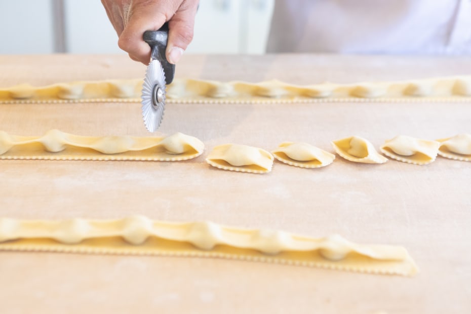 A chef makes ravioli at the Italian Homemade Company in San Francisco.