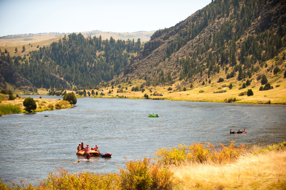 Floaters enjoy a day on the Madison River in Bear Trap Canyon, just west of Bozeman, Montana.