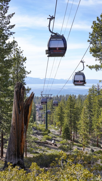 Heavenly Mountain Gondola carries passengers up the mountain in spring.