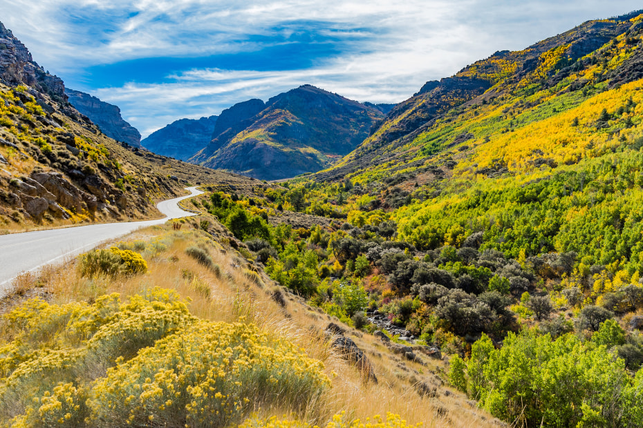 Fall colors beginning to paint the hills along the Lamoille Canyon Scenic Byway.