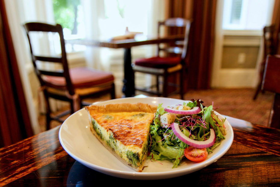 broccoli quiche on a table at the Pink House in Genoa, Nevada.