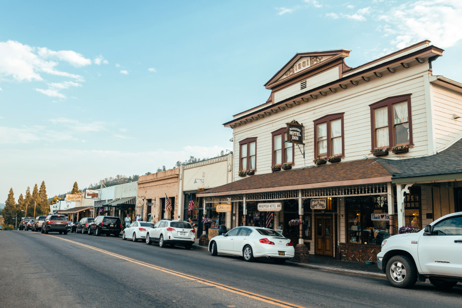 Historic buildings like the main street in Mariposa, California.