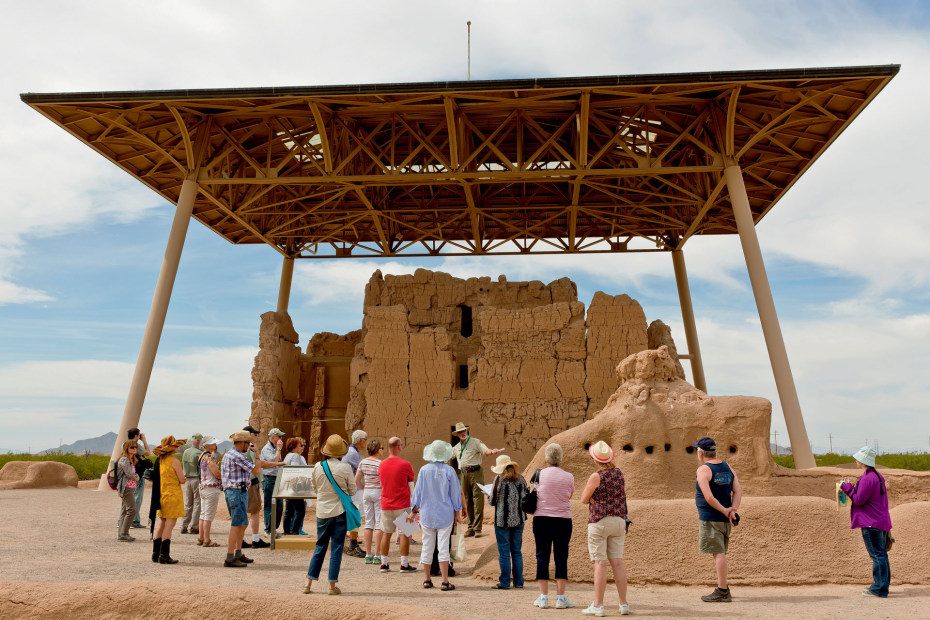 Visitors tour the Casa Grande Ruins National Monument.