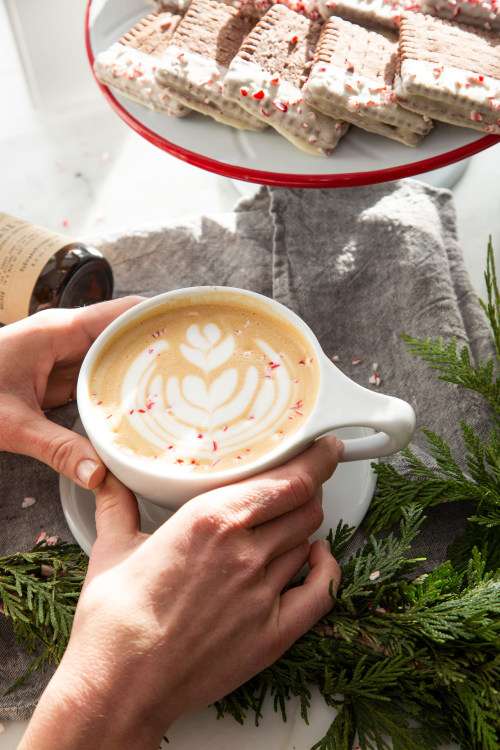 Peppermint mocha and homemade treats at Persephone Bakery.