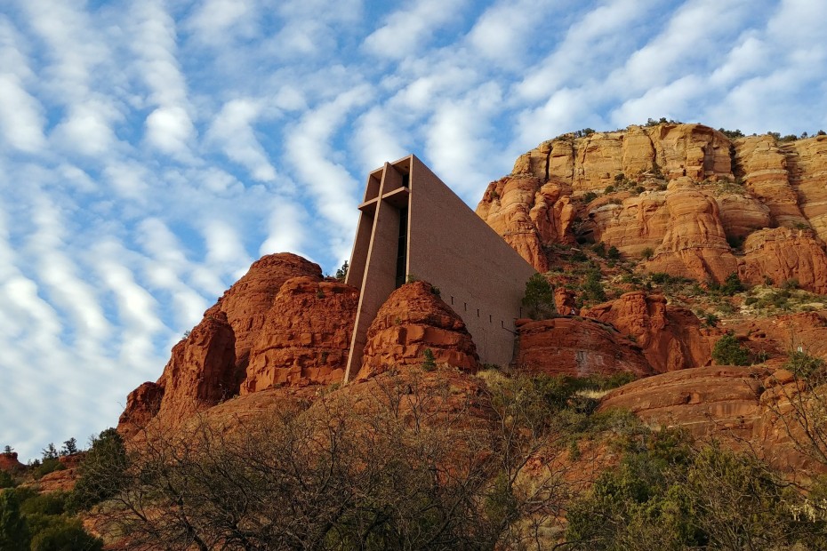 Chapel of the Holy Cross perched in the mountains in Sedona, Arizona.