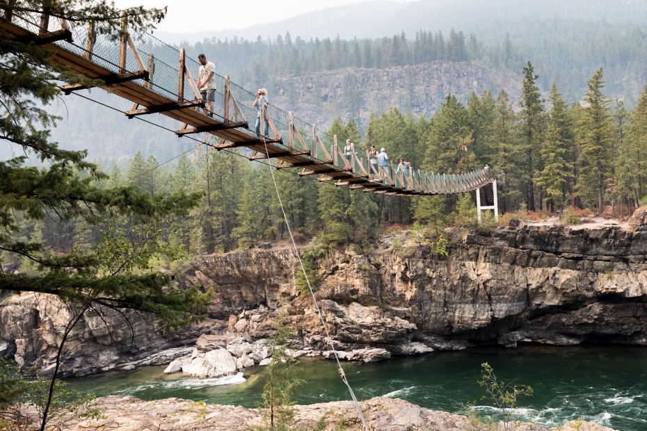 Bridge over the Kootenai River at Kootenai Falls in Montana.