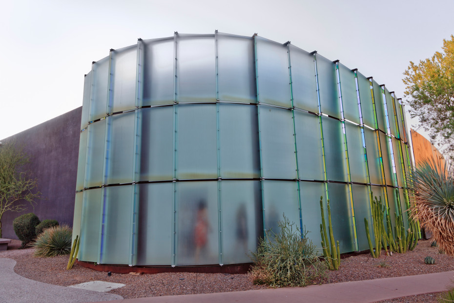 Glass panels of the Scrim Wall at Scottsdale Museum of Contemporary Art.