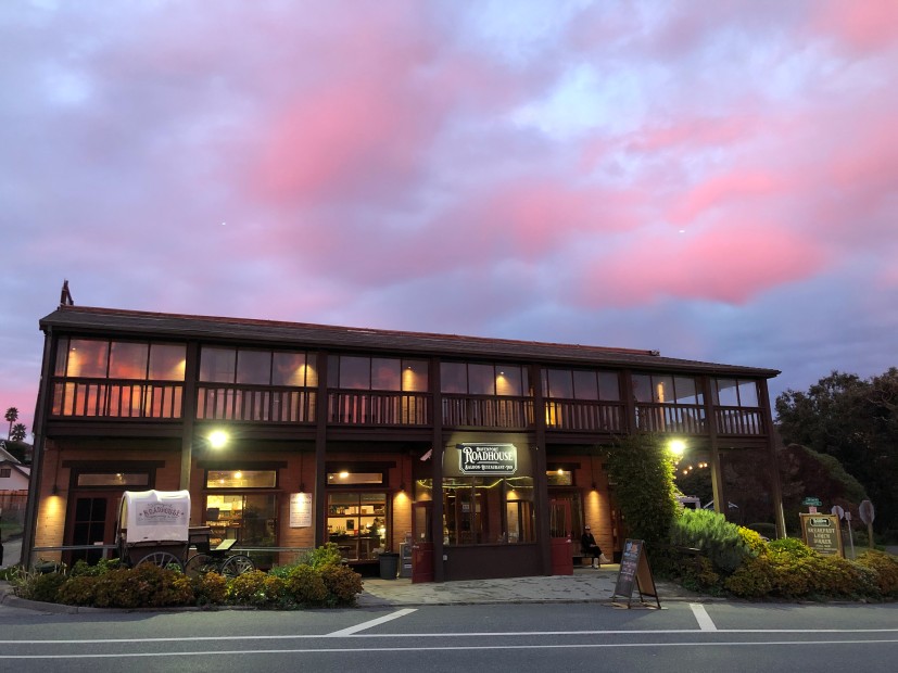 Outside Davenport Roadhouse at sunset.