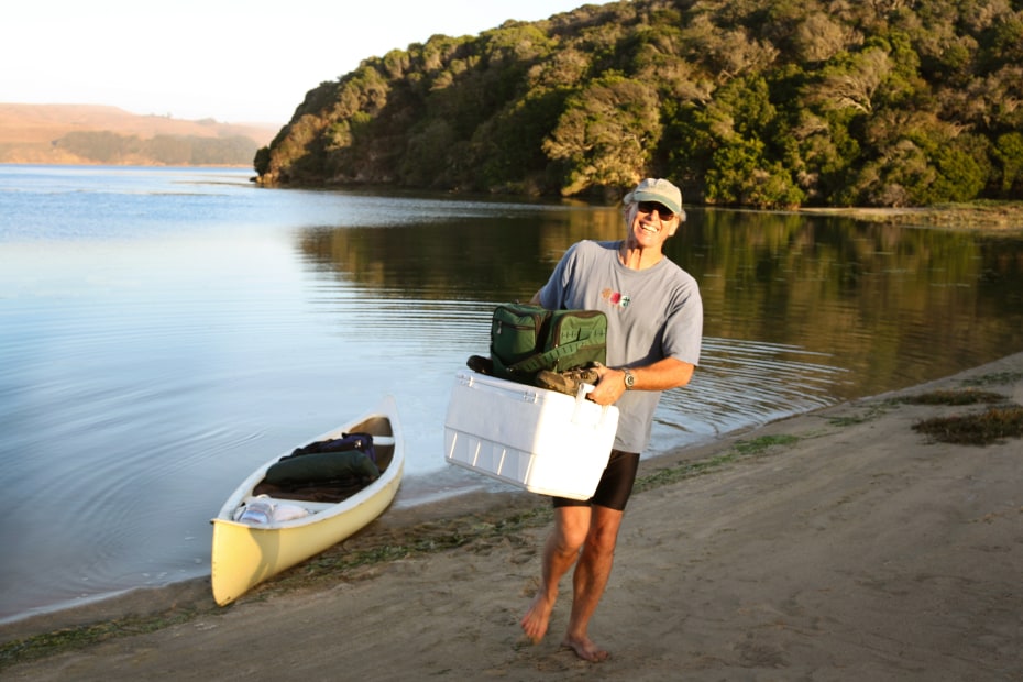 A camper unloads his canoe at Tomales Bay in Point Reyes National Seashore.