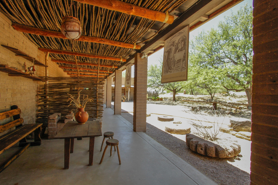 Covered patio at Tubac Presidio State Historic Park and Museum in Tubac, Arizona.