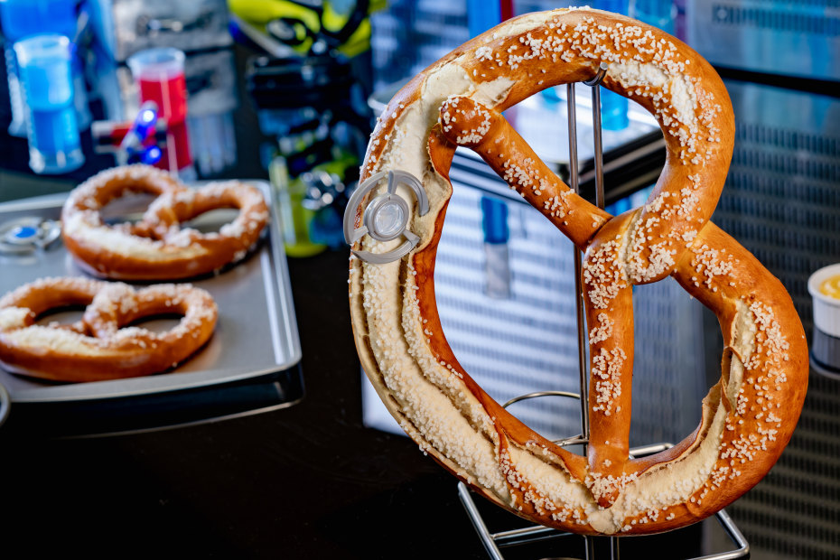 Hanging Experiment No. IP42: Quantum Pretzel from Pym Test Kitchen in Avengers Campus inside Disney California Adventure Park.