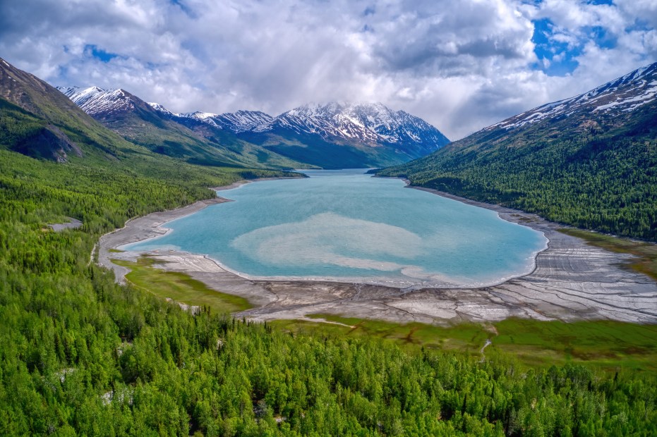 Aerial View of Lake Eklutna in Alaska's Chugach State Park.