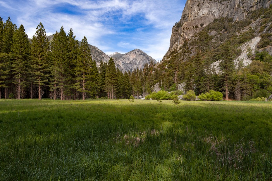  Zumwalt Meadow and Mount Gardiner in Kings Canyon National Park on a spring day.