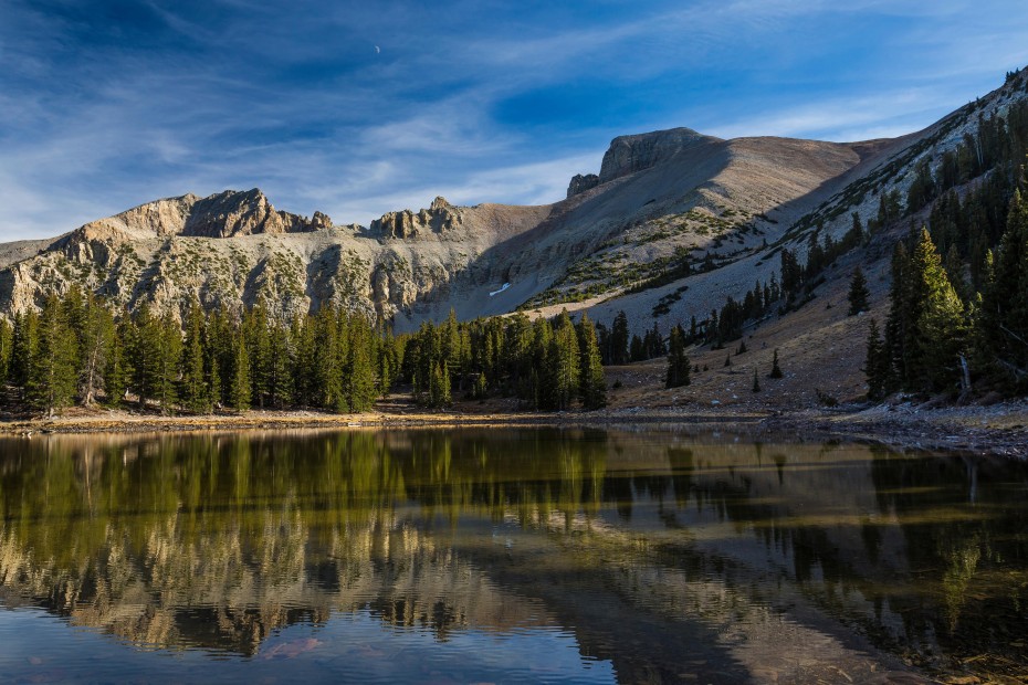 Stella Lake nestled in the glacial valley below Wheeler Peak, along the Alpine Lakes Loop Trail in the Snake Range of Great Basin National Park.