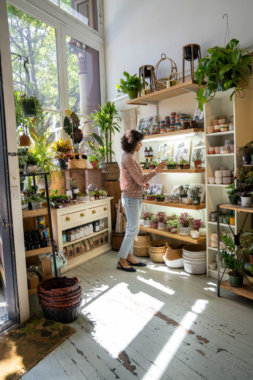 A woman browses the houseplants inside Flourish, a shop in Petaluma, California.