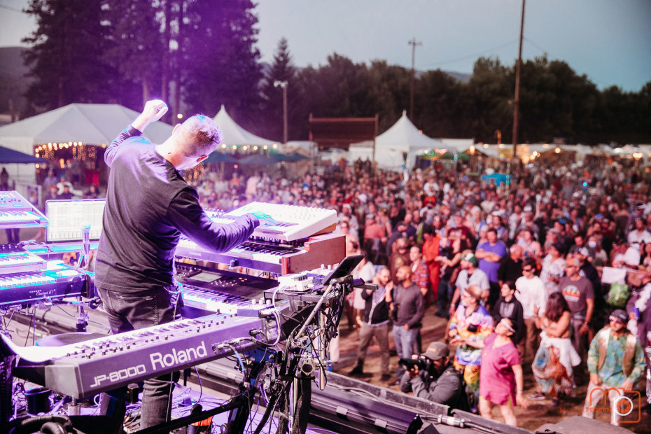 The Disco Biscuits' Aron Magner performs on stage at High Sierra Music Fest. 