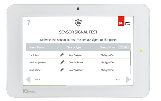 Sensor Signal Test screen