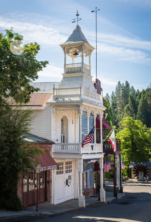 Outside the historic Nevada City Firehouse number 1 in California.