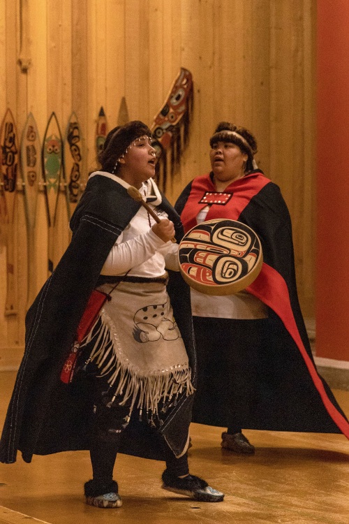 The Naa Kahidi Dancers dressed in Tlingit attire.