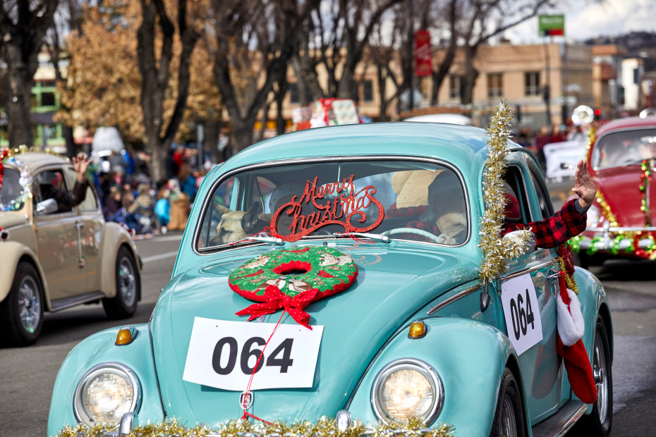 Volkswagen Vintage Car club in Christmas parade on Cortez St. in Prescott, Arizona.