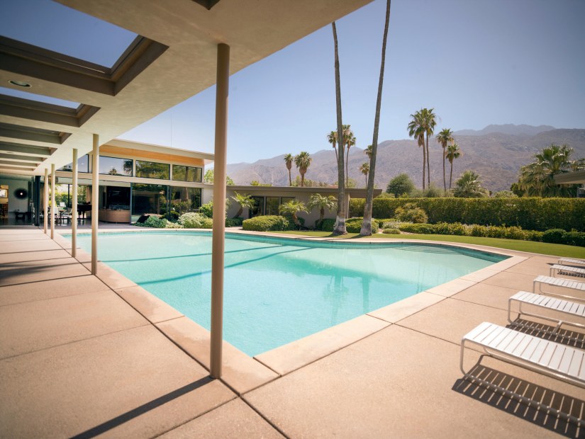 The grand piano pool at  Frank Sinatra Estate in Twin Palms, California.