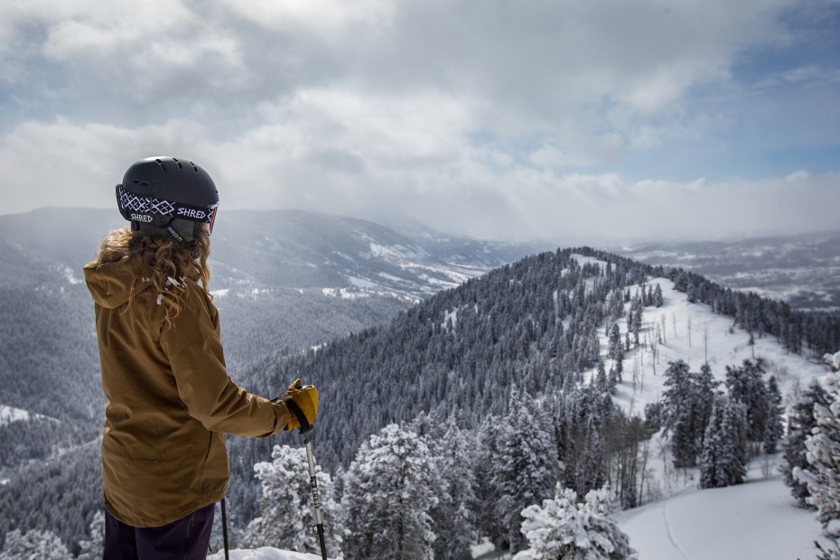 A skier stands at the top of a run at Beaver Mountain Ski Resort in Utah.