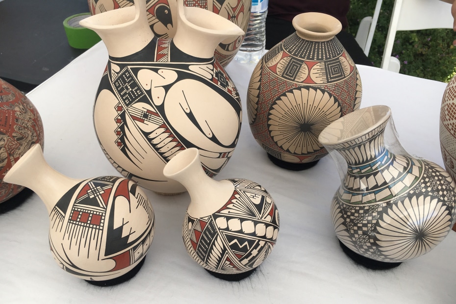 Painted pottery on display at La Encantada Fine Art Festival in Tucson.