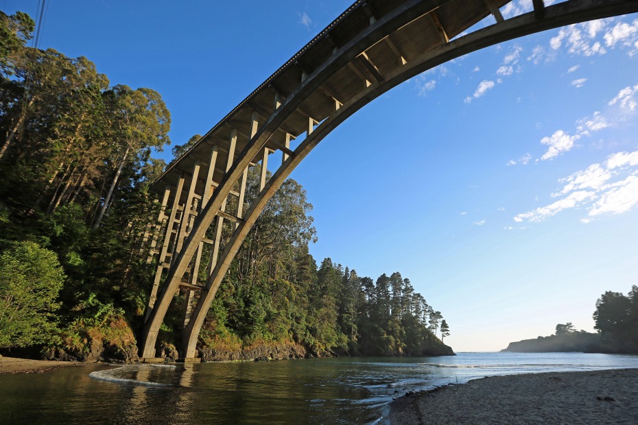 Russian Gulch Bridge stretches over Russian Gulch Creek in Mendocino.