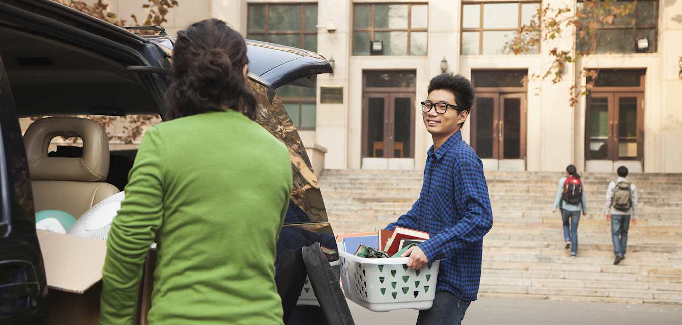 AAA car insurance policy holder takes her child to college