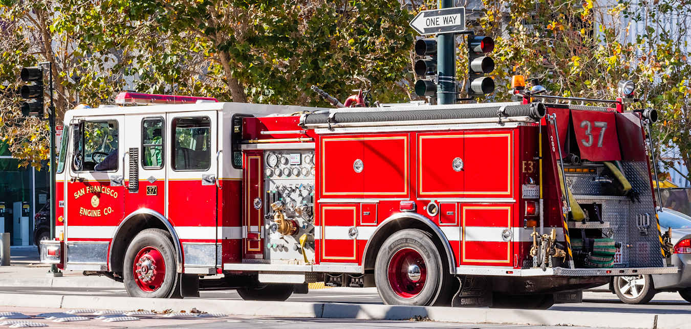 A fire truck stopped in San Francisco.