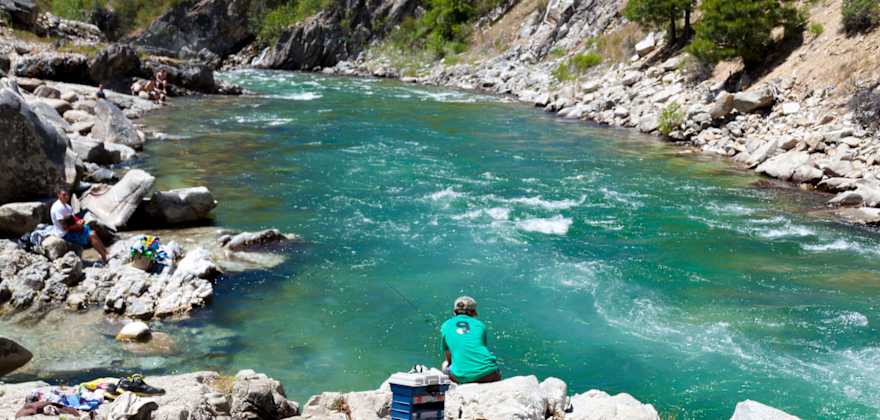fishing and relaxing along the Payette River near Lowman, Idaho