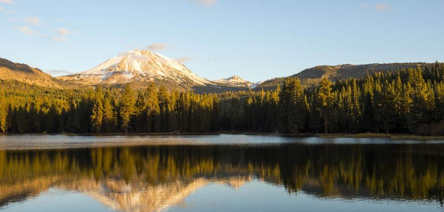See Lassen Peak's stunning reflection from the Manzanita Lake Trail.