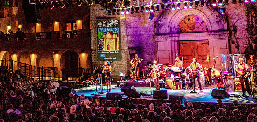 A band plays at The Mountain Winery's outdoor stage, picture